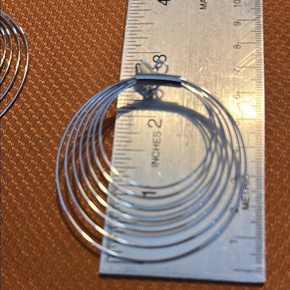 Silver Clip OnGeometric Statement Earrings - Picture 2 of 3